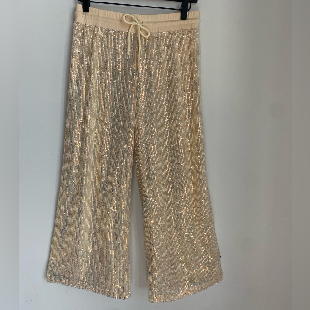 On Twelfth Iridescent Sequin Pants Wide Leg Relaxed Fit Cropped Size Medium